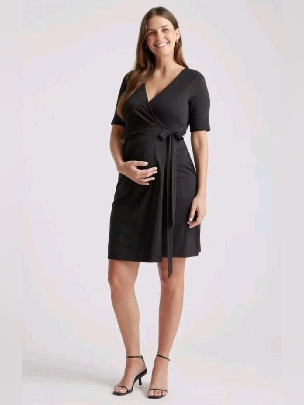 Quince Black Maternity & Nursing Short Sleeve Wrap Dress size Small